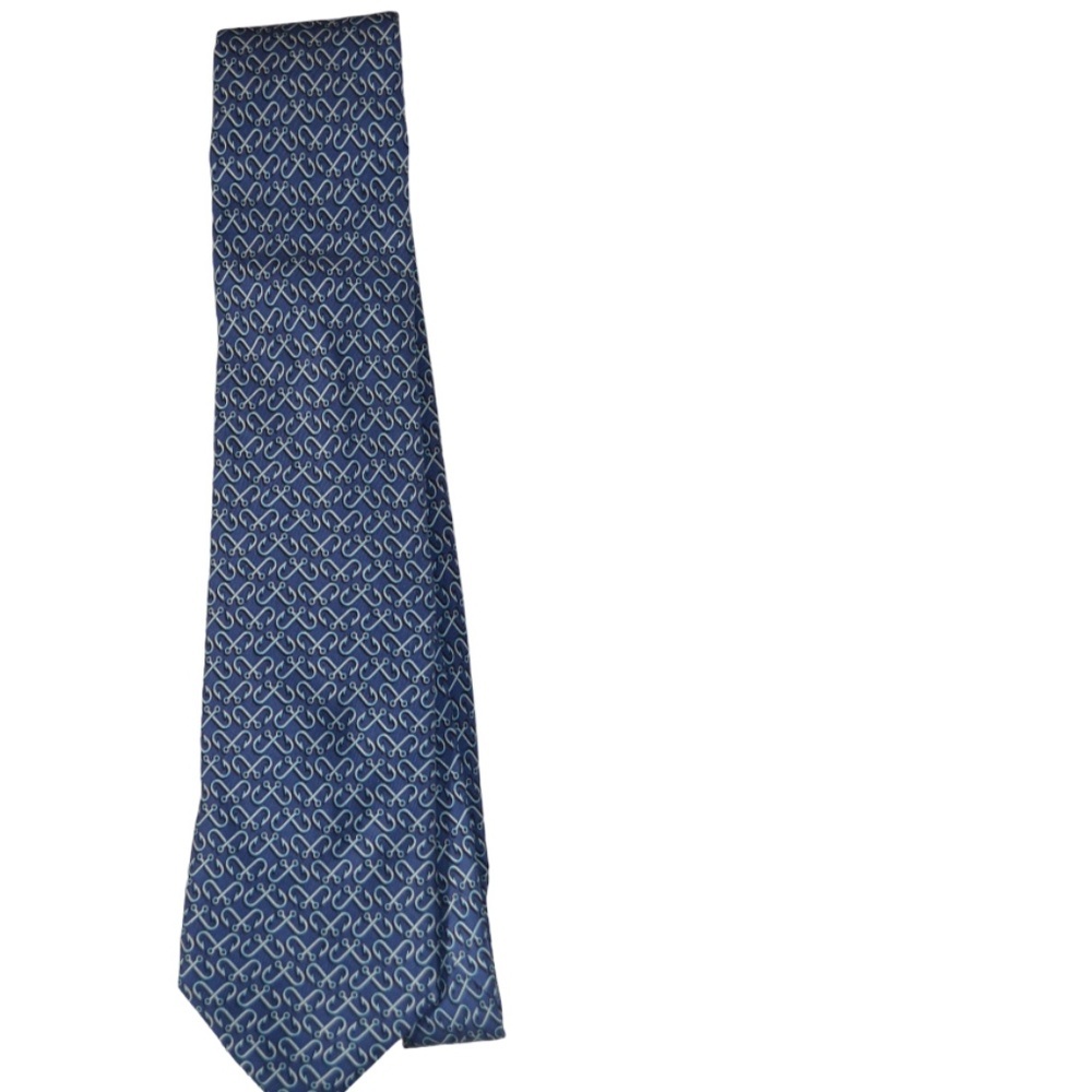 Vineyard Vines Blue Silk Tie Fish Hook Print